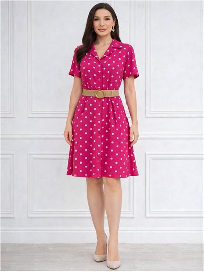 Vestido corto camisero de lunares con cinturón