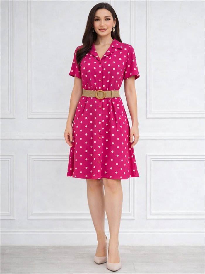 Vestido corto camisero de lunares con cinturón