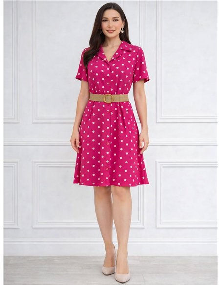 Vestido corto camisero de lunares con cinturón