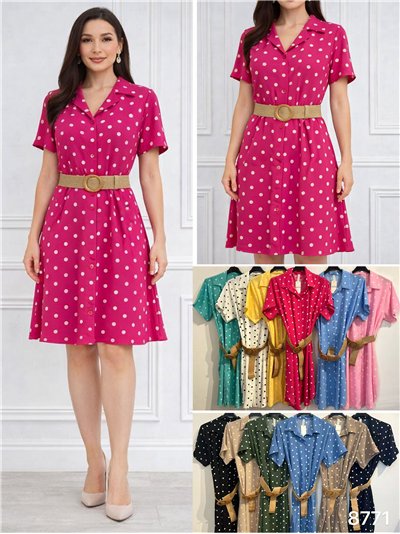 Vestido corto camisero de lunares con cinturón 2