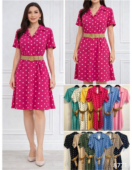 Vestido corto camisero de lunares con cinturón