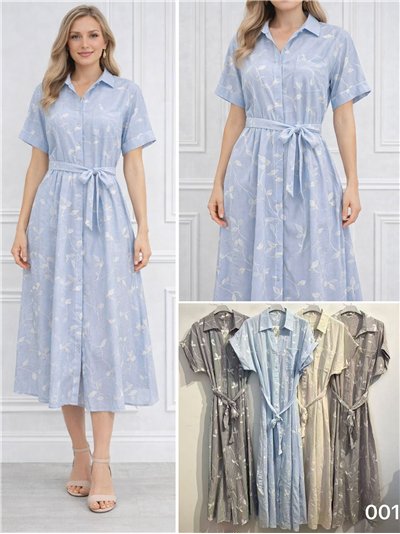 Gestreiftes Hemdkleid mit gestickten Blättern und Tasche 2