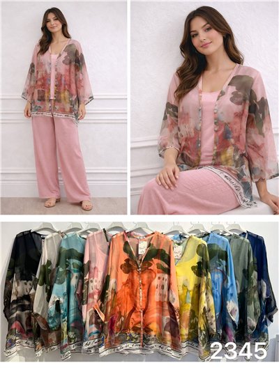 Blusa de chiffon com estampa de paisagem e sobreposição. 2