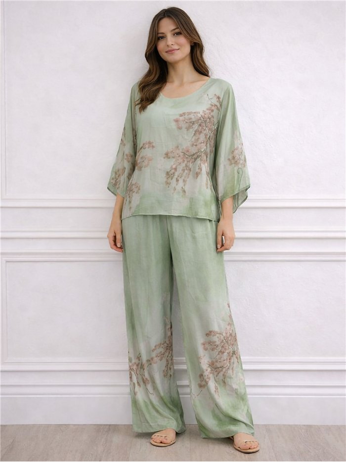 Ensemble blouse longue et pantalon en mousseline à imprimé floral