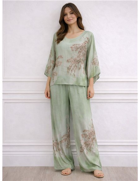 Ensemble blouse longue et pantalon en mousseline à imprimé floral