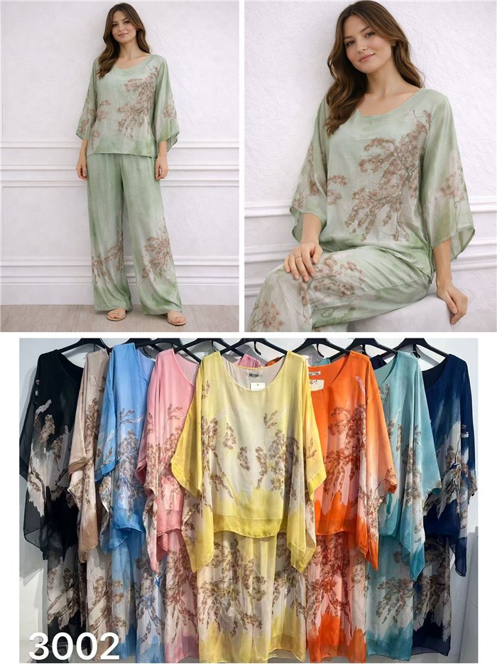 Ensemble blouse longue et pantalon en mousseline à imprimé floral