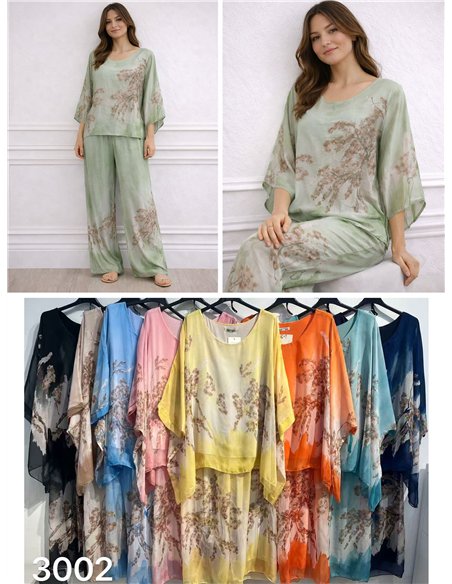 Ensemble blouse longue et pantalon en mousseline à imprimé floral