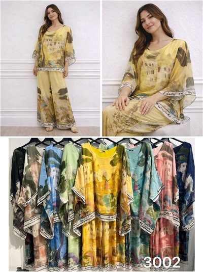 Ensemble blouse longue en mousseline à imprimé paysage et pantalon 2