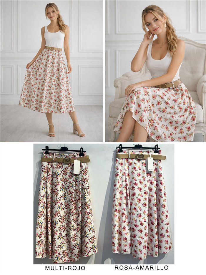Ditsy floral belt midi skirt