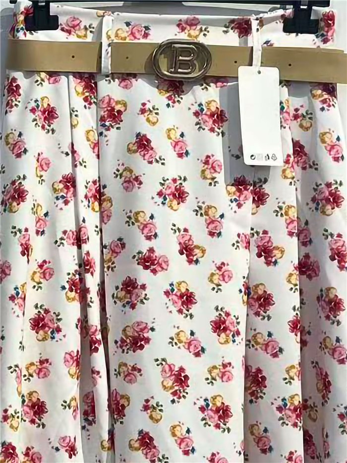 Ditsy floral belt midi skirt