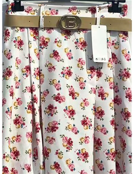 Ditsy floral belt midi skirt