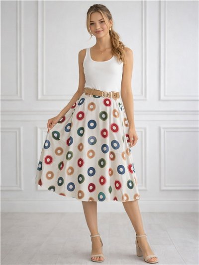Kreisförmiger Midi-Rock mit Gürtel