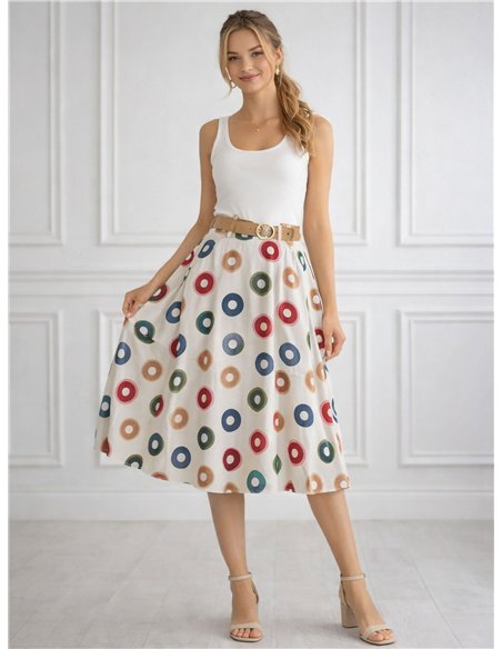 Kreisförmiger Midi-Rock mit Gürtel