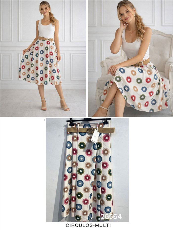 Kreisförmiger Midi-Rock mit Gürtel