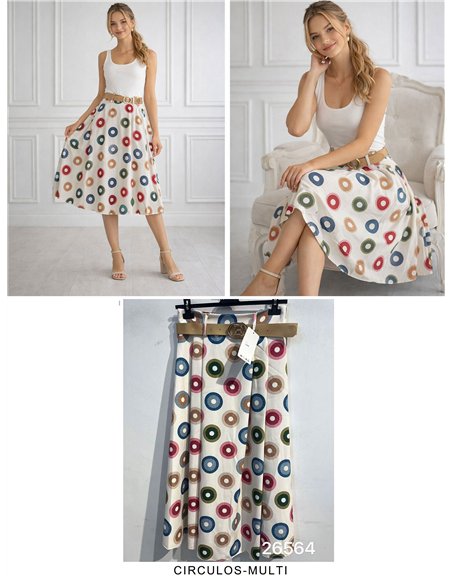 Kreisförmiger Midi-Rock mit Gürtel