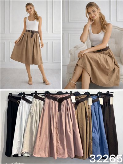 Falda midi lisa algodón con cinturón 2