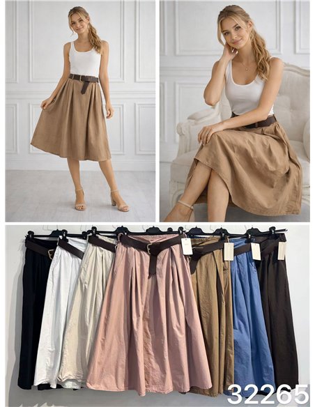 Falda midi lisa algodón con cinturón