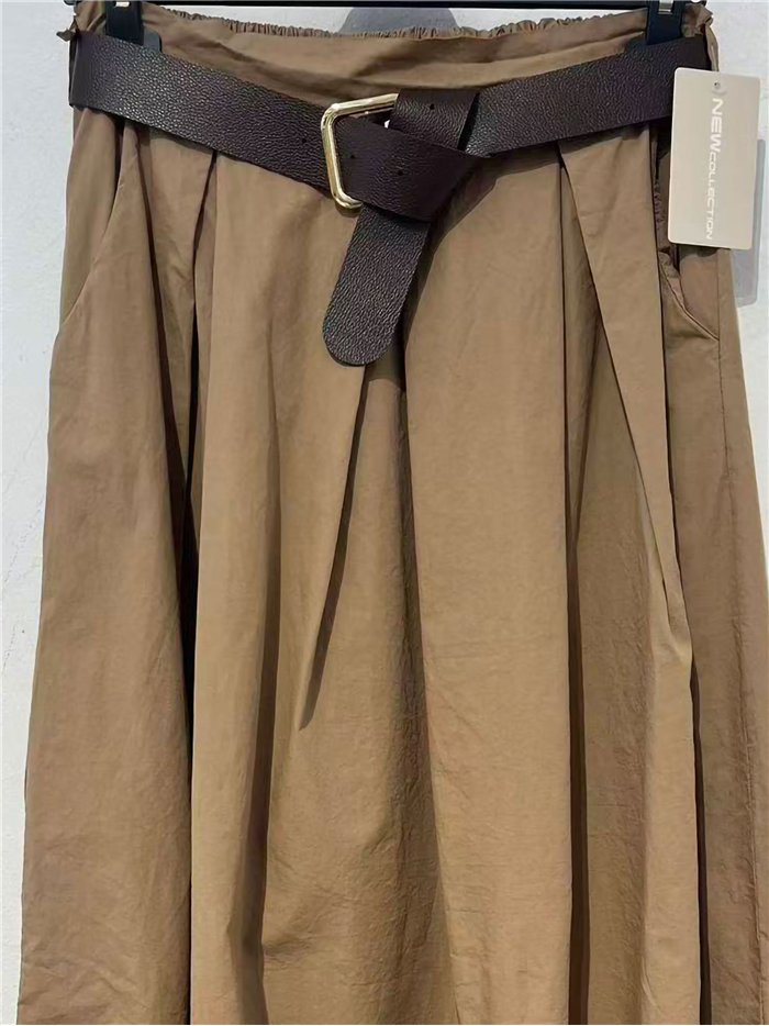 Falda midi lisa algodón con cinturón