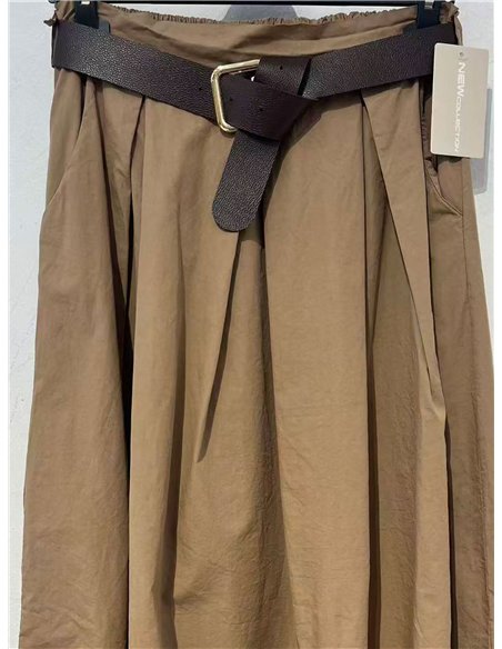 Falda midi lisa algodón con cinturón