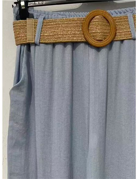 Pantaloni palazzo con cintura in rafia