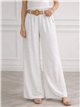 Pantalón wide-leg ribete contraste con cinturón rafia