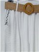 Pantalón wide-leg ribete contraste con cinturón rafia