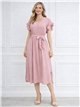 Vestido midi liso con lazada manga volantes