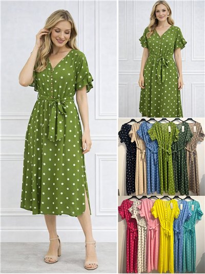 Abito midi a pois con maniche a volant da annodare 2