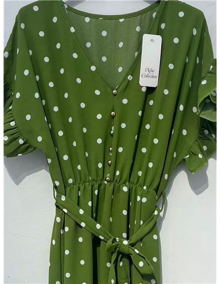 Abito midi a pois con maniche a volant da annodare