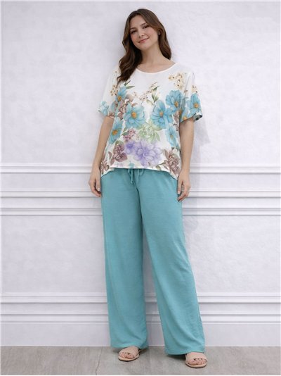 Conjunto de blusa e calça com estampa floral