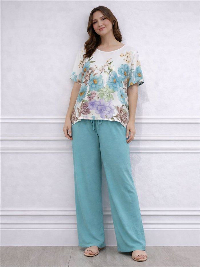 Conjunto de blusa e calça com estampa floral