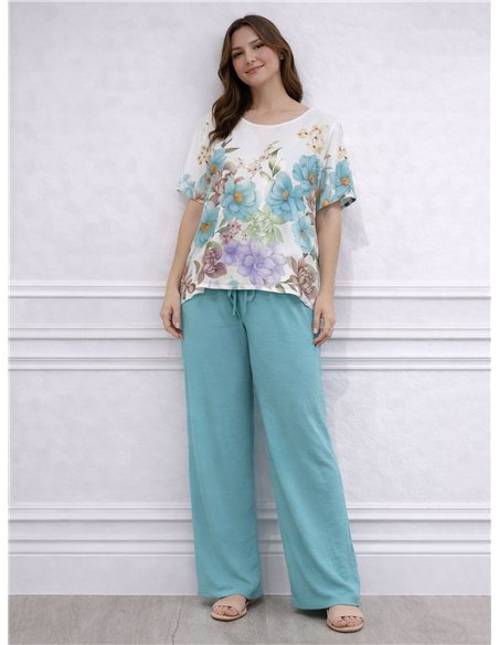 Conjunto de blusa e calça com estampa floral