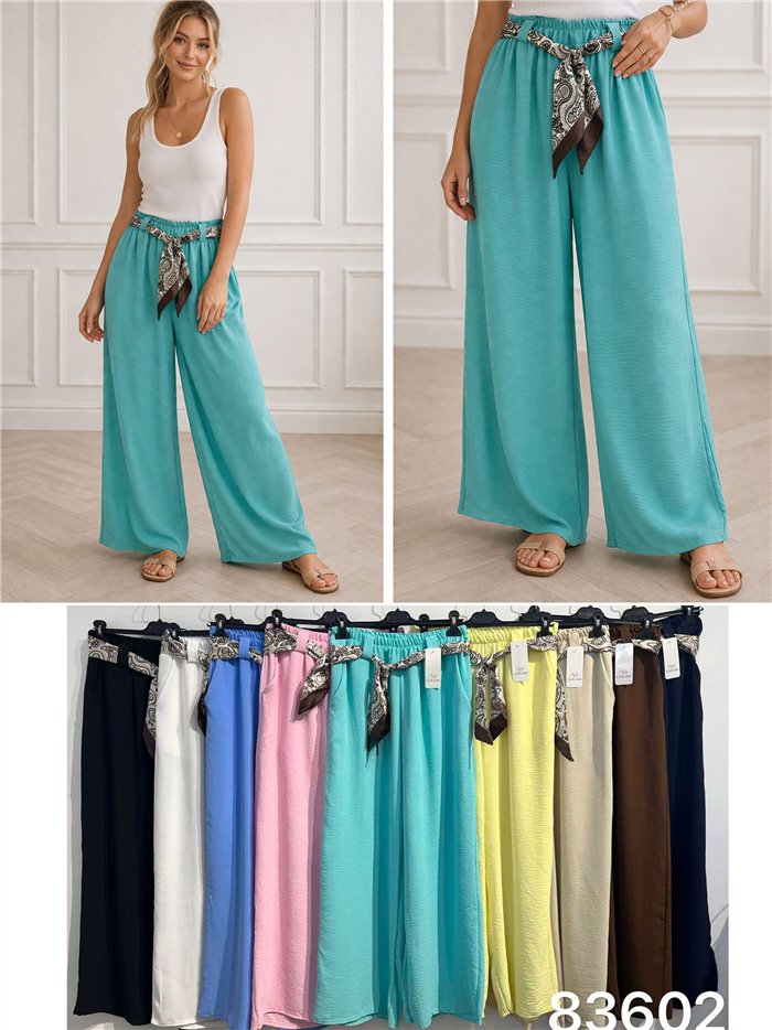 Fluid palazzo trousers with scarf belt