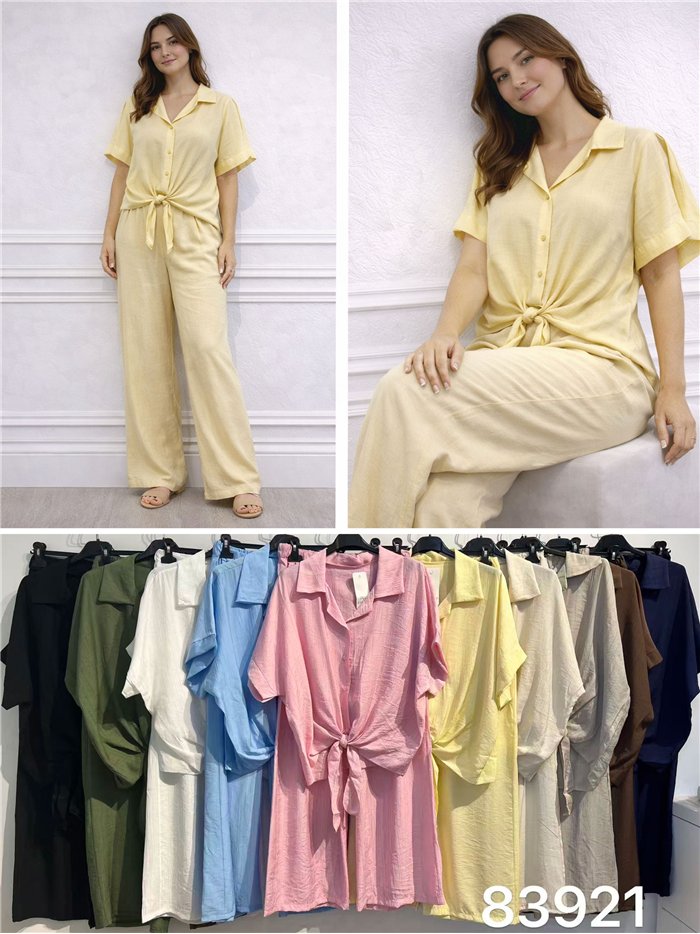 Conjunto de camisa fluida anudada y pantalón