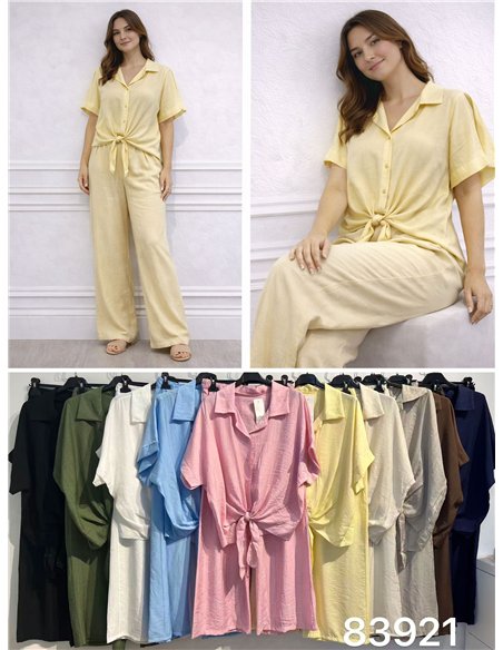 Conjunto de camisa fluida anudada y pantalón