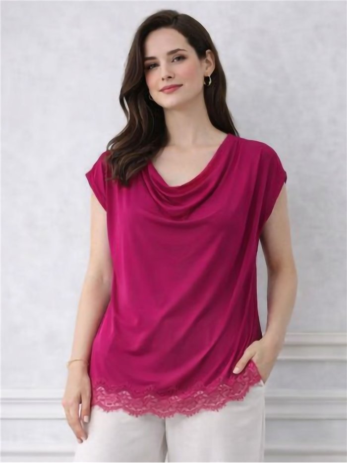 Top drapeado con encaje talla grande