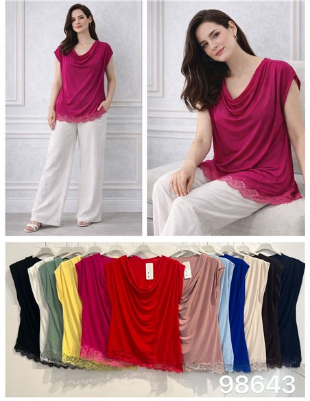 Top drapeado con encaje talla grande