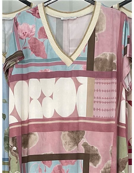 Vestido largo lycra estampado cuello pico