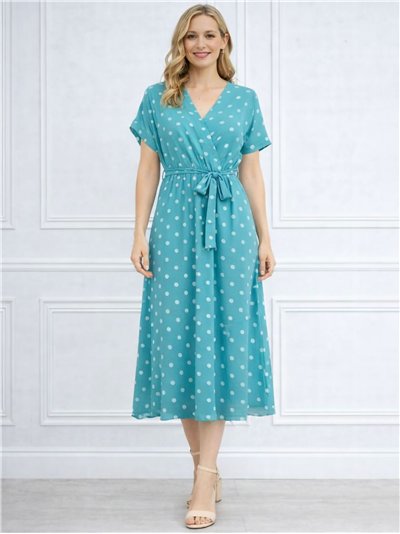 Vestido midi cruzado lunares con lazada