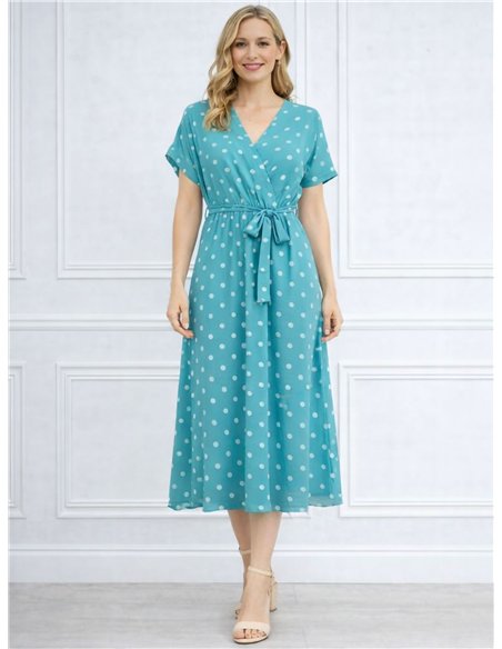 Vestido midi cruzado lunares con lazada