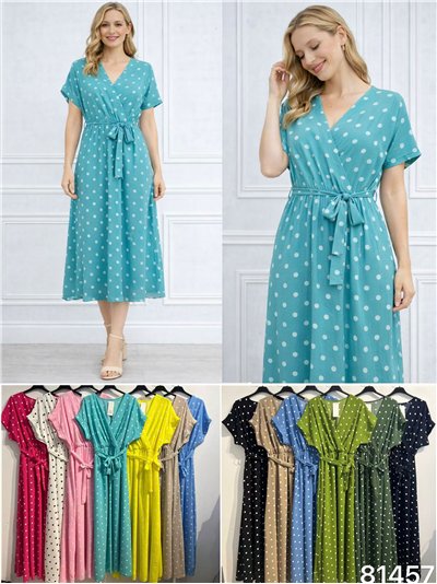 Vestido midi cruzado lunares con lazada 2