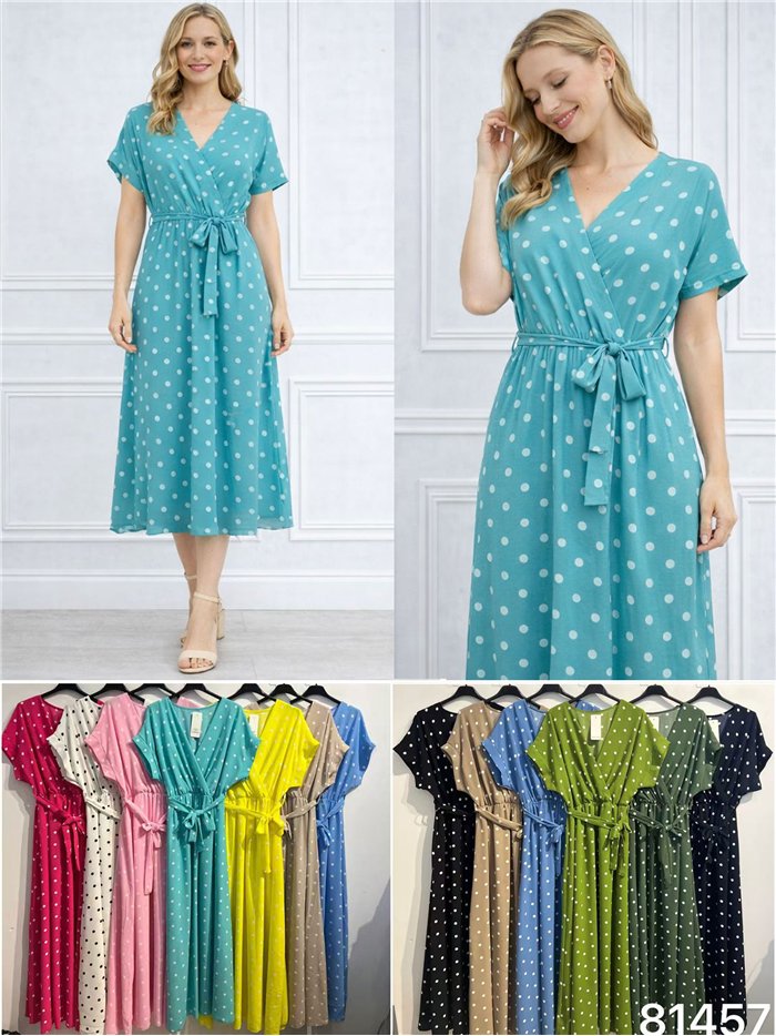 Vestido midi cruzado lunares con lazada