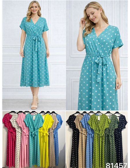 Vestido midi cruzado lunares con lazada