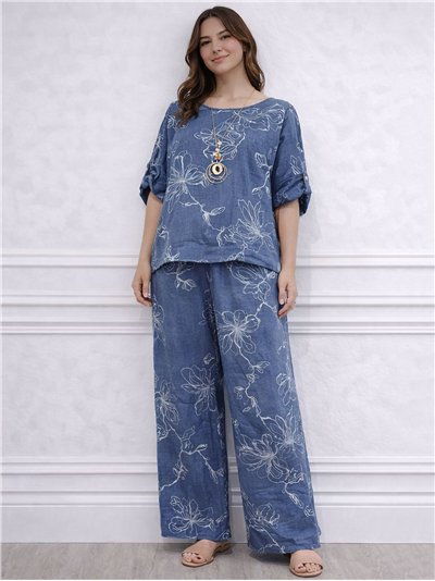 Conjunto blusa amplia floral y pantalón