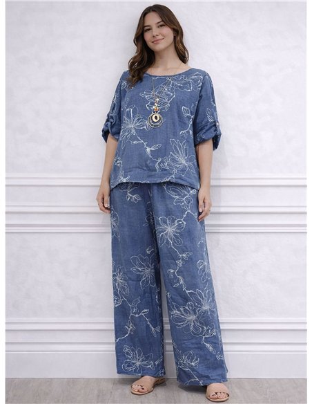 Conjunto blusa amplia floral y pantalón