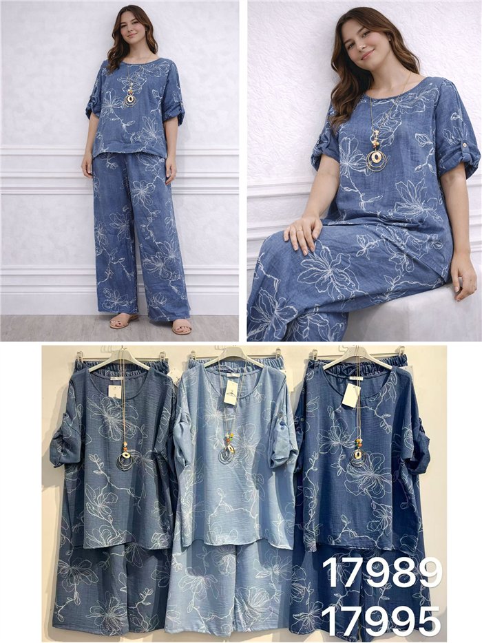 Conjunto blusa amplia floral y pantalón