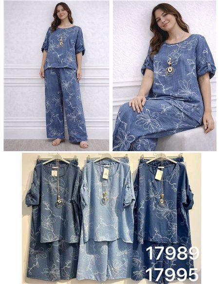 Conjunto blusa amplia floral y pantalón