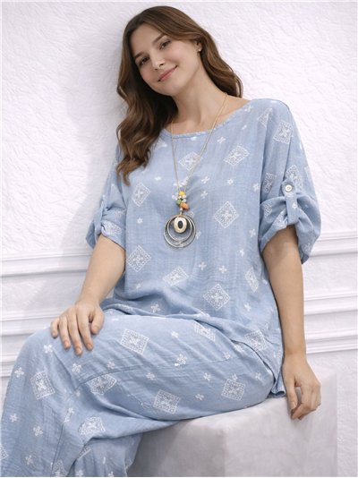 Conjunto blusa amplia rombos y pantalón