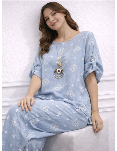 Conjunto blusa amplia rombos y pantalón