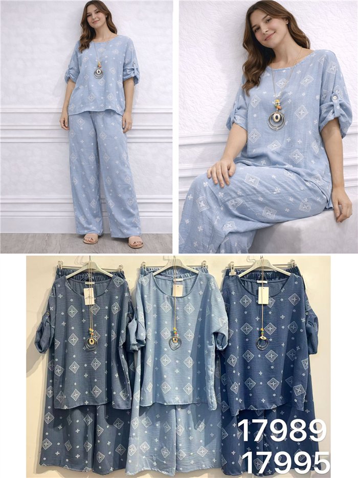 Conjunto blusa amplia rombos y pantalón